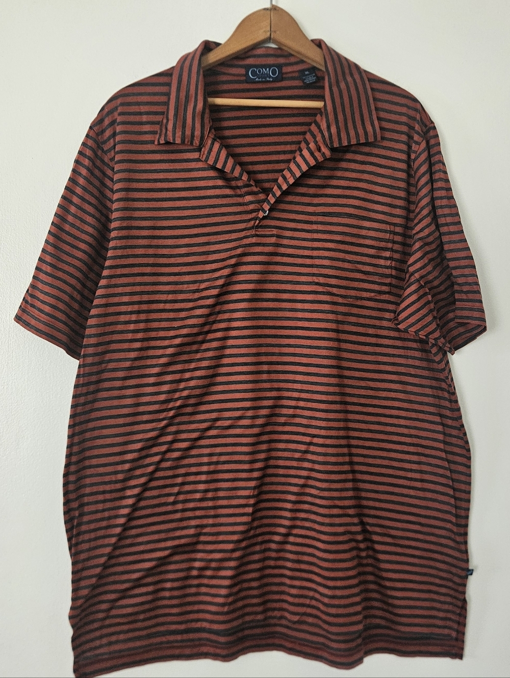 Como Sport Mens Polo Shirt XL Stripe Lightweight Cotton Pocket Golf Italy Preppy